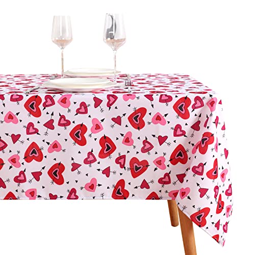 Saraflora Valentine's Day Table Cloth Hearts And Arrows- Rectangle Tablecloth 60X102 Inch- Stain And Water Resistant Table Cover For Anniversary/Valentine/Party/Wedding Decoration Use, Red & White #TOP6
