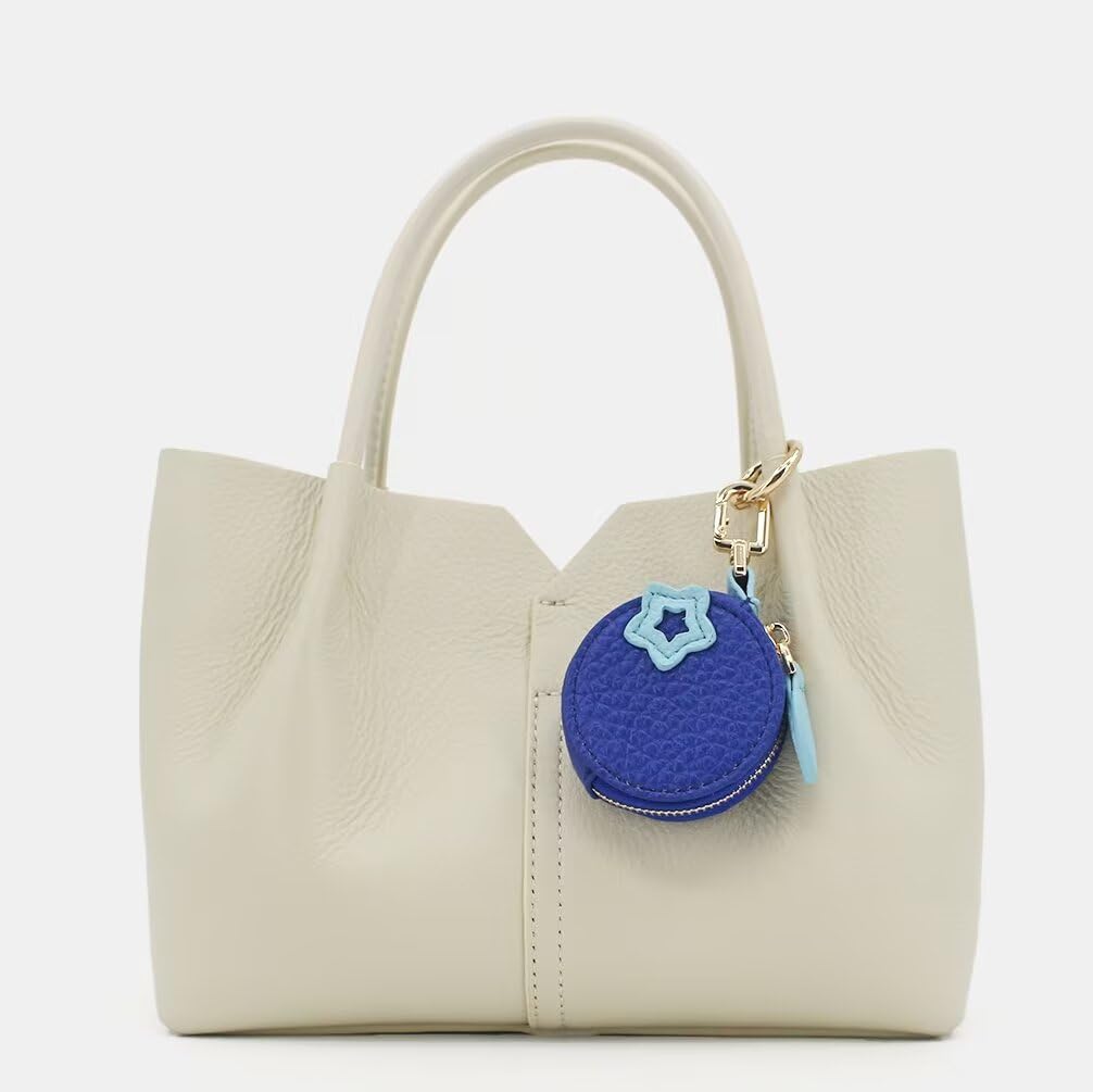 Cute Fruit Coin Purse Bag Charm,Mini Leather Coin Change Purse & Pouch Holder Keychain Charm for Handbag Tote Wallet Airtag Accessories,Kawaii Fruit Bag Charms for Girl Women Blueberry