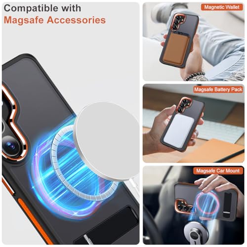 Image of MALEWOLF Stand Case for Samsung Galaxy S26 Compatible with Magsafe, Translucent Magnetic Cover [Military Grade Protection] [Anti-Slip Technology], Color Hybrid Galaxy S26 Phone Case (Black /Orange)