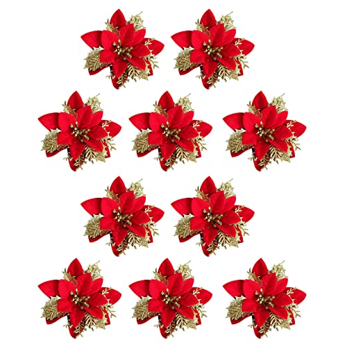 Blume, dreischichtig, Kunststoff, Weihnachtsblume, Weihnachtsdekoration, rote Blume, Ornament, 10 Stück, Simulation, Gold, DREI-Silber, Heimdekoration, Nelken, künstliche Blumen, Groß (rot,