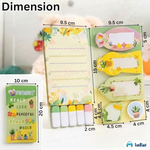 Image of FunBlast Bloom Markers & Petals Sticky Notes - 11 Sheets /440 Sticky Notes, Sticky Pad for Study, Point It Marker Stationery Items, Self-Adhesive Memo Pad, Planners and Memo Sticker (Forest)