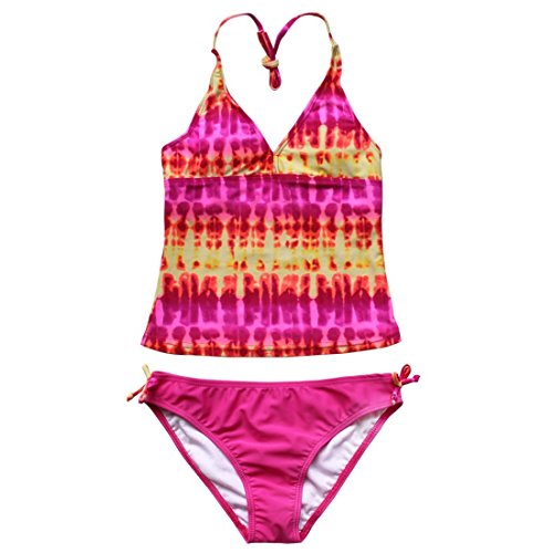 FEESHOW Big Girls Youth Tie-Dye Two Piece Tankini Swimsuit Halter Bathing Suit Tank Top with Triangle Brefs