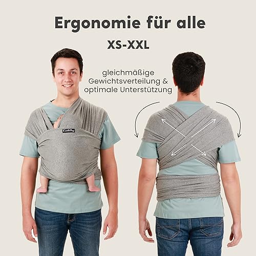 CuddleBug Babytragetuch ab Geburt bis 36 Monate (3,2-15,8 kg) - Kuscheliges & Elastisches Tragetuch Baby, Verstellbar von XS bis XXL, Stillfreundlich & Einfach zu Binden (Grau)
