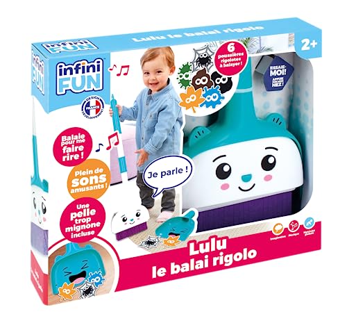 Infini Fun - Lulu Le Balai Rigolo - Le Premier Balai Qui Parle lorsqu’on balaie ! - Set Complet avec Le balais, la Pelle et des poussières rigolotes -...