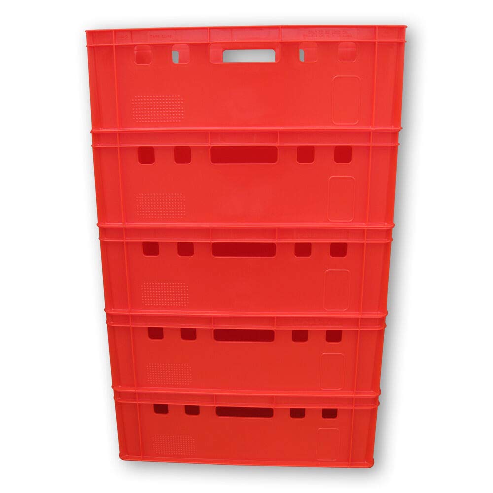 kanister-vertrieb® 5er Set E2 Kisten 60x40x20 cm Fleischkiste Lagerkiste Metzgerkiste Eurobox rot inkl. Etiketten