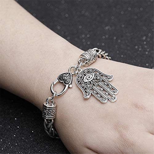 AILUOR Hamsa Hand of Fatima Silver Bracelet - Evil Eye Protection Silver Tone Alloy Charm Jewelry Lucky Success Pendant Friendship Handmade Bracelet Men Women3