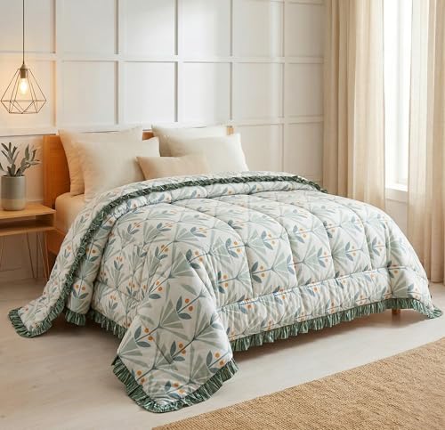 Image of VAS COLLECTIONS Cloud Cotton Reversible AC Comforter for Double Bed (88x90 Inch) 220 GSM Lightweight Quilt /Duvet /Dohar with 2.5 Inch Frill Border, Super Soft All Season Blanket (See Green)