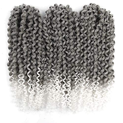 YXCHERISHAIR Ombre Color Afro Kinky Curly Hair Extensions Jerry Curl Crochet Hair 3X Braid Hair Short Synthetic Braiding Hair Styles(12inch 1Pack, Gray/White)