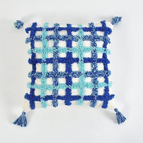 Image of Sofa Cushion Cover Cotton for Living Room Couch Soft Pillow Cover Size 16x16 Inch Blue Check | Pack of 1