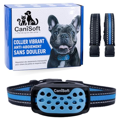 CANISOFT Collier Anti Aboiement Chien Vibrant – sans Choc, sans Douleur – Rechargeable et Étanche – Chiens de 3 à 45 Kg – Dès 6 Mois – Dressage...