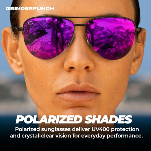 Image of grinderPUNCH Polarized Aviator Sunglasses Men Women 70s Retro Costume UV400 | Polarized UV400 Aviator, 70s Retro Gold Metal Frame, Classic Pilot Style, Costume and Fashion, for Men and Women