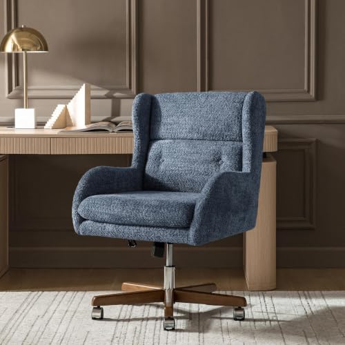 Image of HULALA HOME Modern Swivel Office Chair with Solid Wood Base, Slate-Blue
