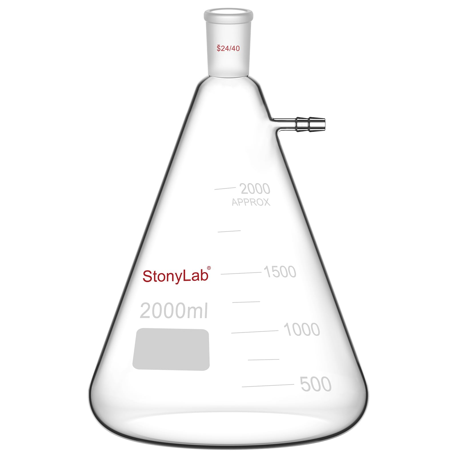 stonylab Filtering Flask with 24/40 Standard Taper Outer Joint, Heavy Wall Borosilicate Glass Filter Flask, Bolt Neck with Tubulation, 500 ml — Amazon image 12