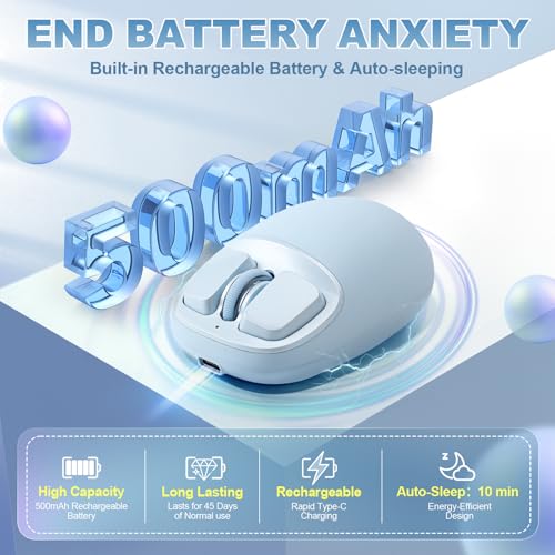 Image of YUNZll C1 Silicone Wireless Mouse, Tri-Mode 2.4G /USB-C /Bluetooth Mouse, 4800 DPl Optical Tracking, 6 Adjustment Levels,Customize Mice for Laptop, Computer, iPad, MacBook (Blue)