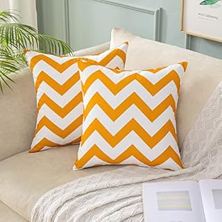 MIULEE Cushion Cover 18x18 Inch Orange Decorative Pillow Case with Wave patterns Home Decorating Protectors Outdoor Waterproof for Sofa Chair Bedroom Garden Tent Park Bed Pack of 2