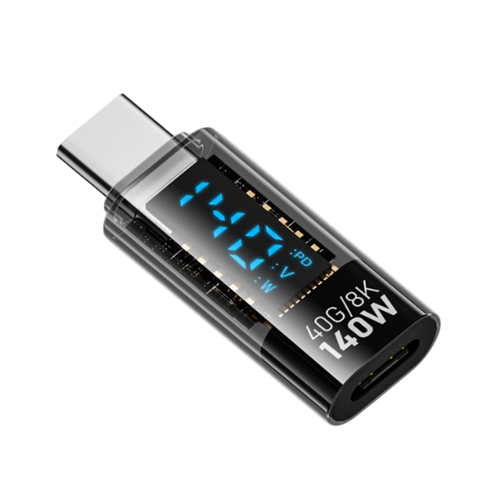 KAHDGSS Clear USB Male to Female Adapter with Digital Display 140W Power Supply 40Gbps Data Transfer Converter