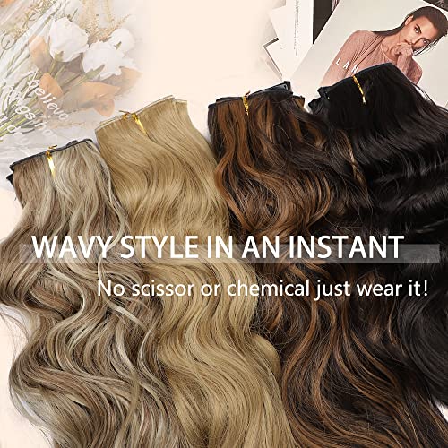 Cisyia 4Pcs Clips In Hair Extension For Women Long Wavy Synthetic Hair Thick Hairpiece Balayage Chestnut Brown Mix Dark Blonde Hair For Women Girls(20Inch) #TOP1