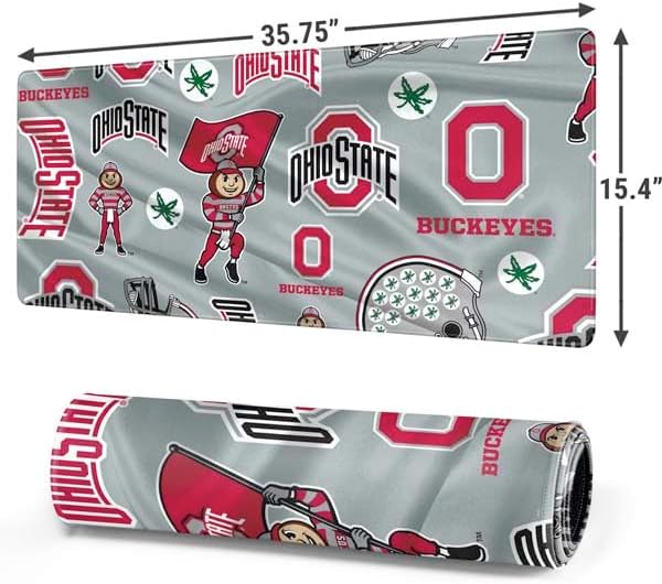 Skinit Extra Large Gaming Mouse Pad - Officially Licensed Ohio State Pattern Design with Stitched Edges, Waterproof, Non-Slip Rubber Base, Desk Mat for Keyboard & Mouse, 35.75" x 15.4" inches