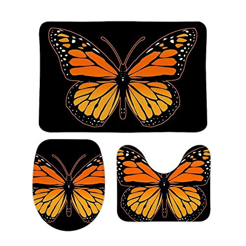 HOTLIFE-234 Koraal Fluwelen Vloermat Drie Sets Monarch Vlinder omhoog Inclusief 60X40cm Hoge-absorberend Toilet Zitting En 50X40cm Microvezel Zachte Pluizige Badkamer Tapijt, Antislip Mat Wasbaar