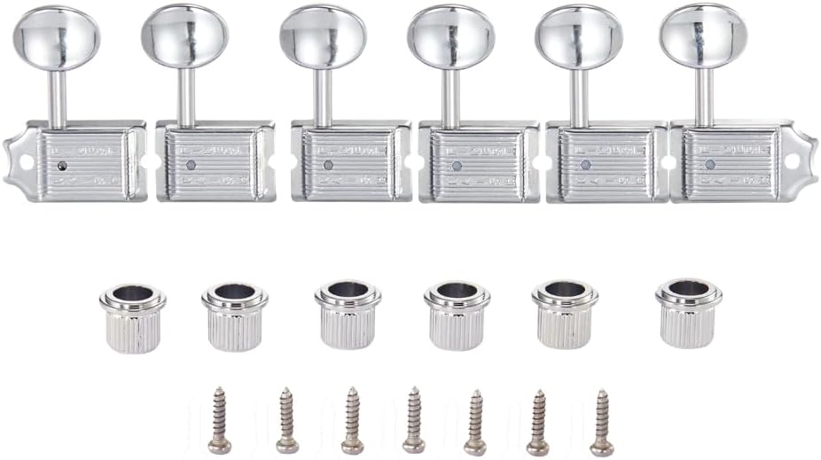 Premium Vintage Guitar Tuners Tuning Machines Peg Guitar Tuning Keys with Split Shaft for Strat/Tele/Jaguar Metal Oval Key Righty Chrome