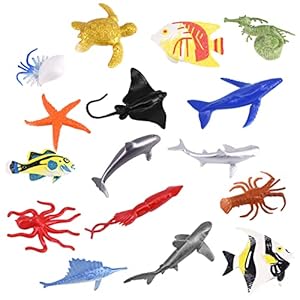 16 Pcs Mini Sea Animal Figures, Realistic Plastic Sea Creatures Toys Sea Life Figures Under The Sea Animals Toys Ocean Animals Figures Wild Animal Bath Toys Kids Animal Toys Learning for Children