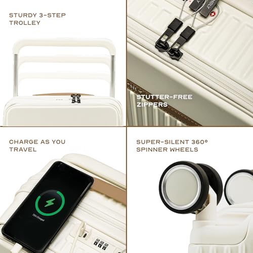 Image of THE ASSEMBLY Double Spinner Hard Luggage Set Of 3 | Premium Polycarbonate Cabin & Check-In Trolley Bags With Wide Handle & Noise-Free 8 Wheels - Roverpro,White, Small,Medium,Large, 73.5 cm