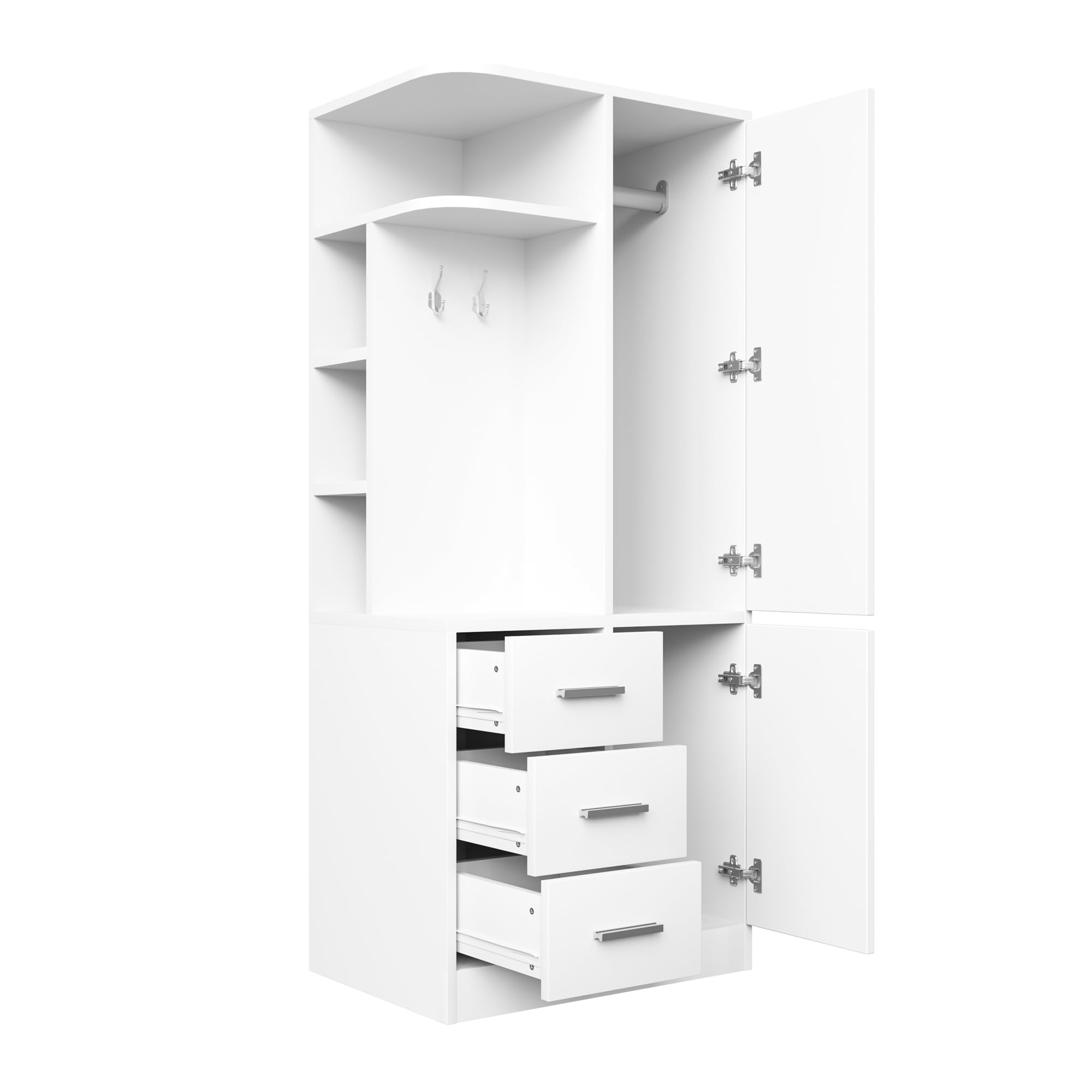 Armadio da corridoio, 70 x 50 x 170 cm, 3 cassetti, in legno, bianco