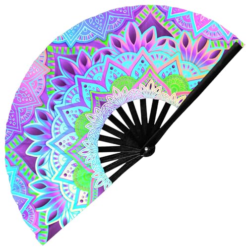 GloFX UV Glow Mandala Rave Handheld Fan - Teal, Pink, ...