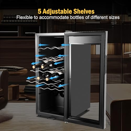 Image of Wine Fridge 18 Bottles, Small Wine Cooler Refrigerator Freestanding with Digital Temperature Control Safety Lock, Frost Free for Red White Wine, Champagne