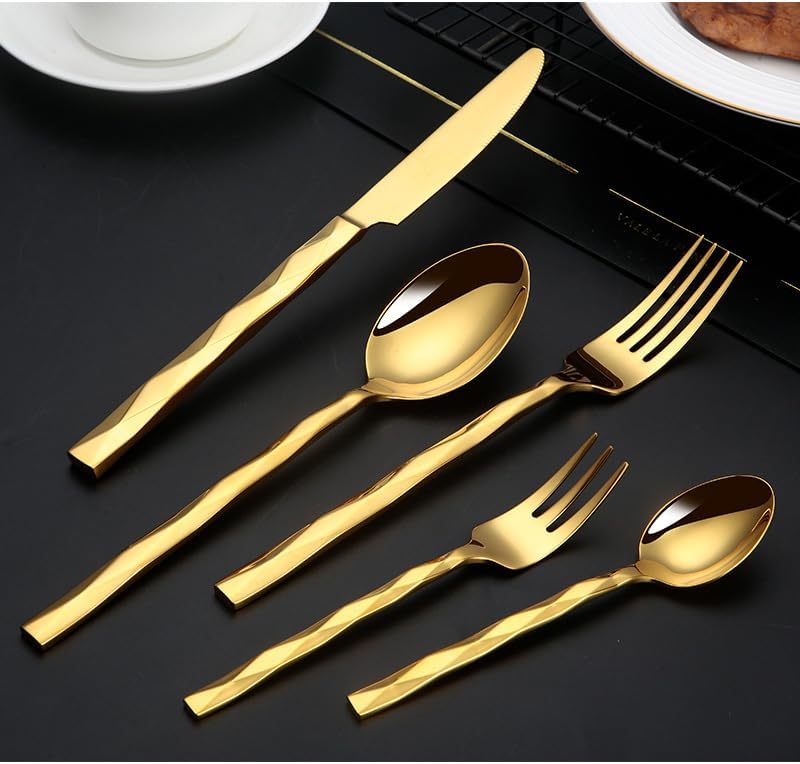 Luxury Cutlery Set With Wheat Ears Relief Carving, Royal 304 Stainless Steel Extra Thick Heavy Duty Silverware Set, Knife Fork Spoon Set For Kitchen Wedding Party Restaur(Silver-5 Pieces for 1)