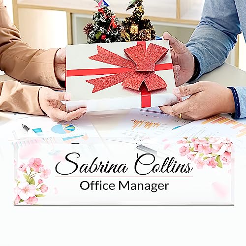 Image of Name Plate for Desk, Desk Name Plate Personalized, Pink Office Decor for Women Men, Acrylic Desktop Accessories, Office Gifts for Boss Nurse Teacher Coworker, Employee Appreciation Gift (Flowers A)