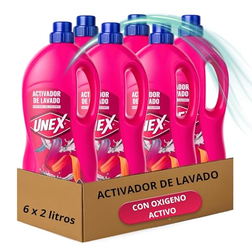 Activador del lavado color, Quita las manchas y protege los colores, Especial Lavadora, Eficaz en agua fria, Apto para lavado ropa blanca o de colores sólidos que no destiñan, 6 botellas de 2 Litros