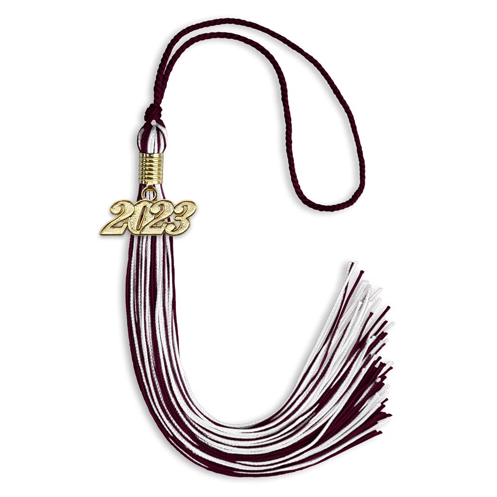 Endea Graduation Mixed Double Color Tassel with Gold Date Drop (Maroon/White, 2023)