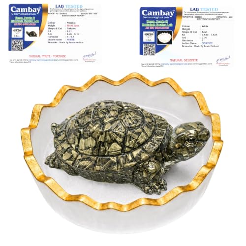 Image of Certified Pyrite Tortoise Kachhua with Selenite Charging Plate