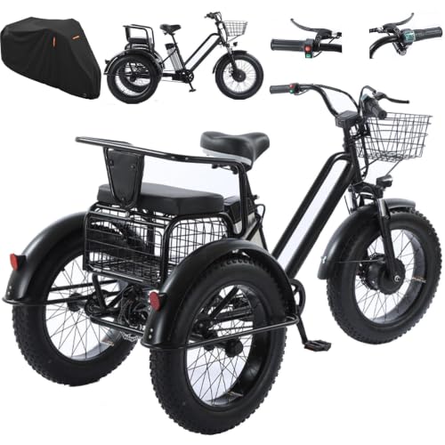 WhFKLca Triciclo Eléctrico para Adultos con Asiento Trasero