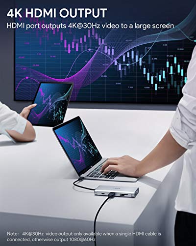 AUKEY USB C Hub 10 em 1 adaptador tipo C com Ethernet, 4K HDMI, VGA, 2 USB 3.0, 2 USB 2.0, 100 W PD,