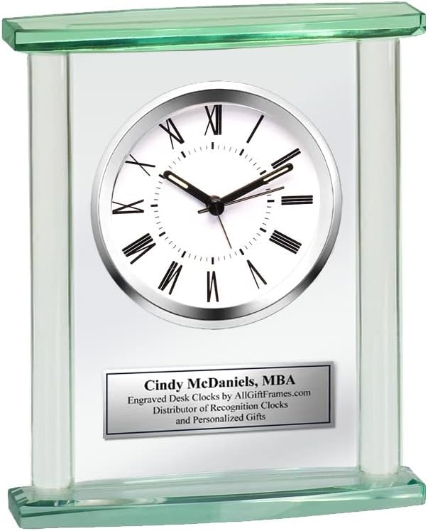 AllGiftFrames Table Desk Shelf Glass Pillar Clock with Silver Engraving Plate. Great Personalized Retirement Gift, Employee Appreciation Award, Service and Corporate Recognition Award