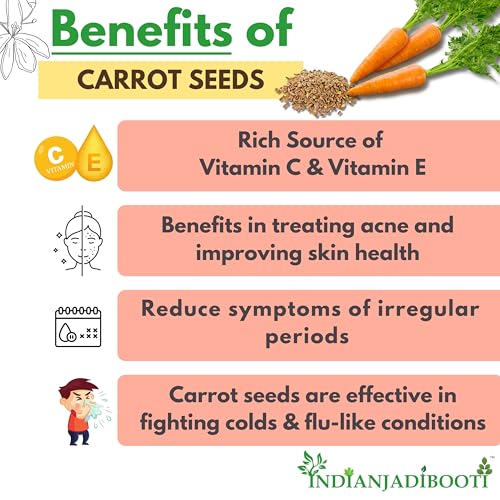 Image of IndianJadiBooti Edible Carrot Seeds | For Good Skin Health & Immunity Benefits - Gajar ke Beej for Eating- Daucus carota, 900 Grams | (Pack Of 2)