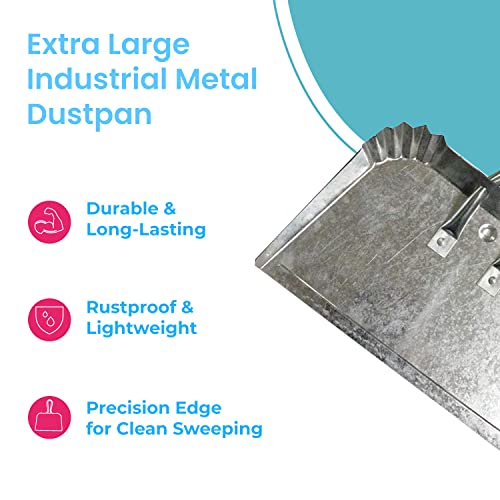 Set Of 2 Extra Large Industrial Metal Dustpan | Doesn't Bend & Extra Wide For Large Easy Clean Ups | Lightweight & Rustproof | Precision Edge For Clean Sweeping #TOP2