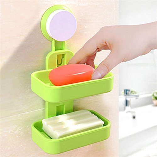 Dweezhet Double Layer Plastic Attachable Vacuum Suction Soap Dishes Wall Holder for Bathroom and Wash Basin r-Stend (Multi Colour, Standard Size)