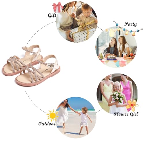 Image of Felix & Flora Toddler Girl Sandals -Flower Girl Dress Shoes Open Toe Little Kid Flats