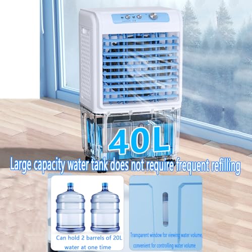 Enfriador de aire portátil de 40 L con hielo, oscilante 120°, silencioso <40 dB, control remoto, 3 velocidades, eficiencia energética para uso en oficina y patio