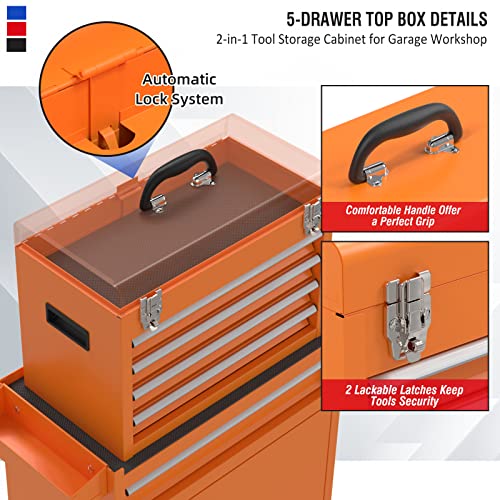 5-Drawer Rolling Tool Chest, Removable Tool Box With 4 Universal Wheels, Lockable Tool Large Storage Cabinet, Robust And Durable Tool Boxes For Garage And Repair Shop #TOP2