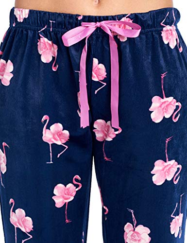Ashford & Brooks Women's Plush Mink Fleece Pajama Sleep Pants - Navy Pink Flamingo - Large #TOP3