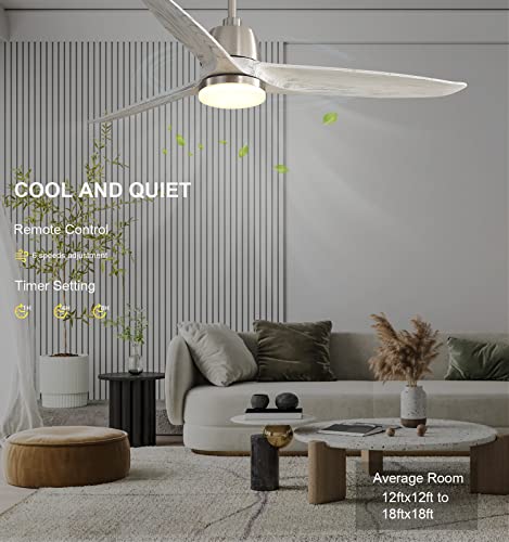 Rela Mall 56" Ceiling Fan With Light And Remote Control, 6-Speed Ceiling Fan, Minimalist Modern Style, Timing Ceiling Fan For Large Bedroom/Living Room, V Shape Gray Blade + Sand Nickel Body + 3 Rods #TOP1