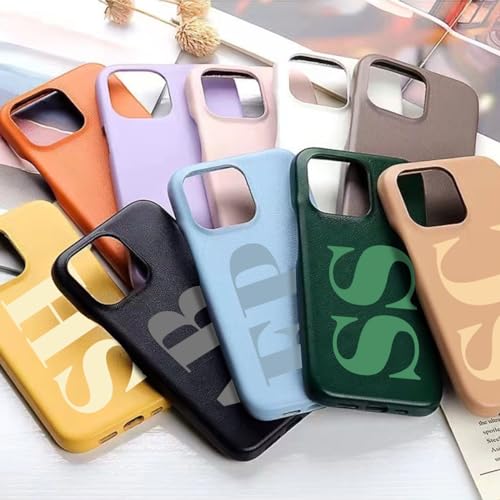 Custom Initials Luxury Vegan Leather iPhone Case for Apple iPhone 16 15 14 13 12 11 Pro XR X XS 7 8 Max Plus SE,Personalized Monogram Colorful Phone Cover