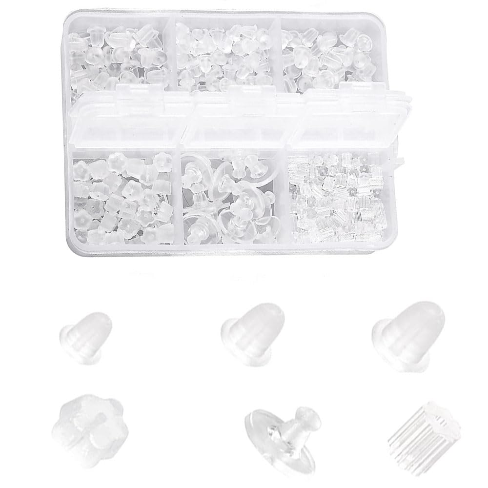 630pcs Silicone Earring Backs for Studs, 6 Designs Clear Earrings Back Safety Backs Replacement Practical Soft Plastic Earrings Stopper Back for Heavy Earring(Transparent)