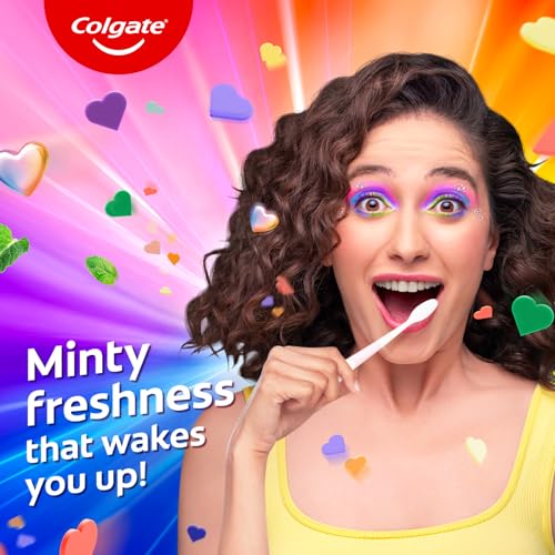 Image of Colgate MaxFresh Rainbow Fresh Gel Toothpaste, with Heart Shaped Cooling Crystals, Triple Mint Flavour, and Ultrafreeze Technology for Intense Freshness, 100g