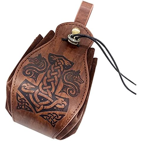 Mittelalterliche Kunstledertasche mit Kordelzug tragbarer Gürtel LARP-Gürteltasche Wikinger Renaissance Cosplay Kostüm Geldbörse Steampunk Würfeltasche Cover