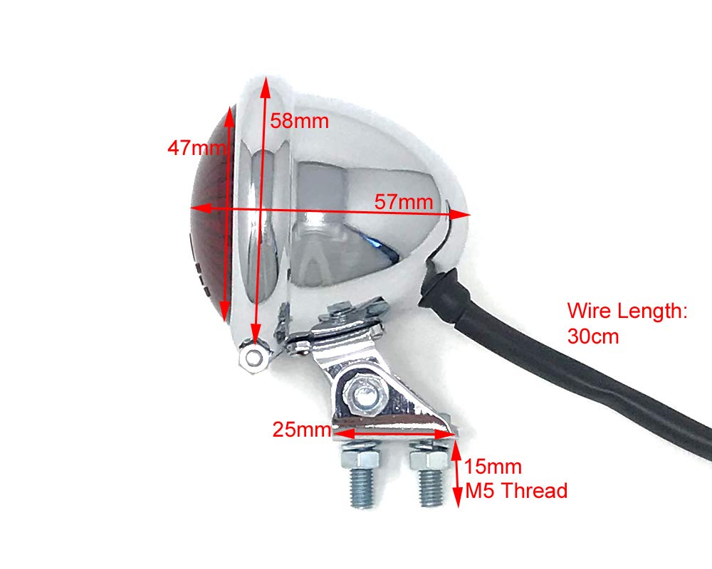 Moto LED Feu Arrière Stop - Homologuées - Chrome rouge Lentille pour Cafe Racer, Scrambler, Projet Personnalisable